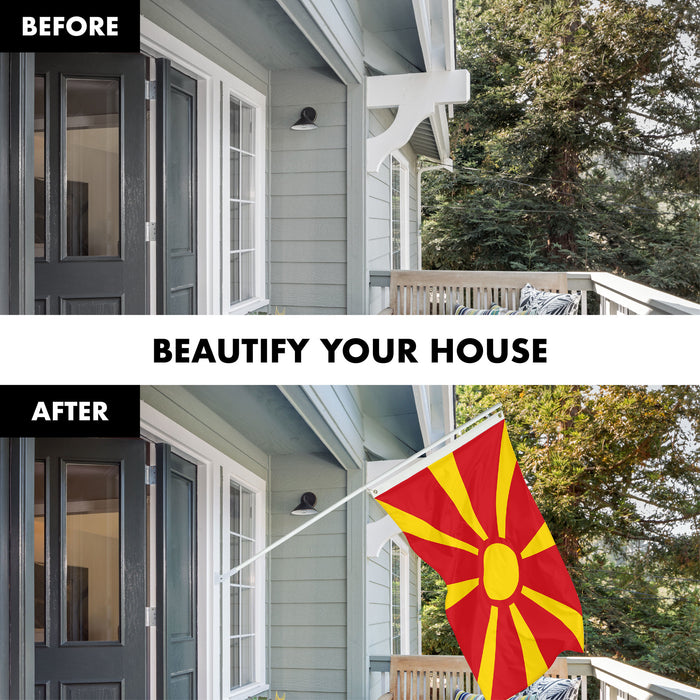 G128 Combo Pack: 6 Ft Tangle Free Spinning Flagpole (White) & Macedonia Flag 3x5 Ft Printed 150D Polyester, Brass Grommets (Flag Included) Aluminum Flag Pole