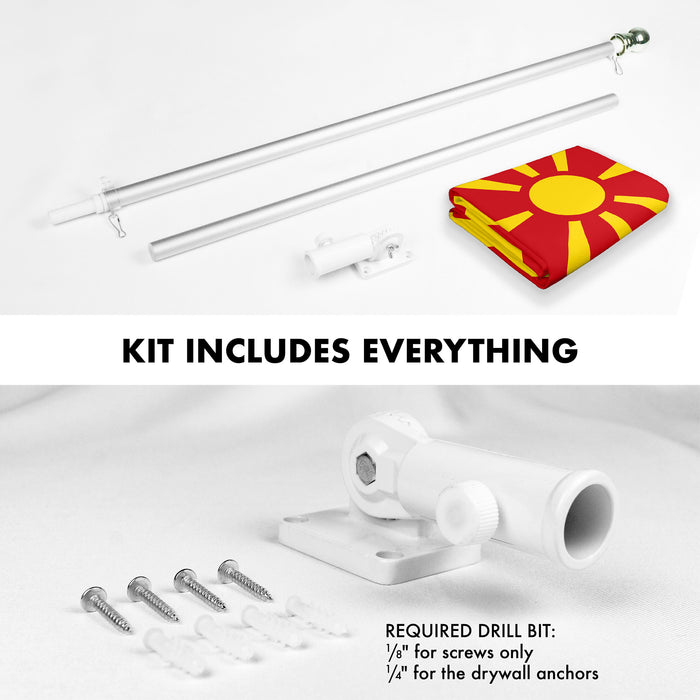 G128 Combo Pack: 6 Ft Tangle Free Spinning Flagpole (Silver) & Macedonia Flag 3x5 Ft Printed 150D Polyester, Brass Grommets (Flag Included) Aluminum Flag Pole