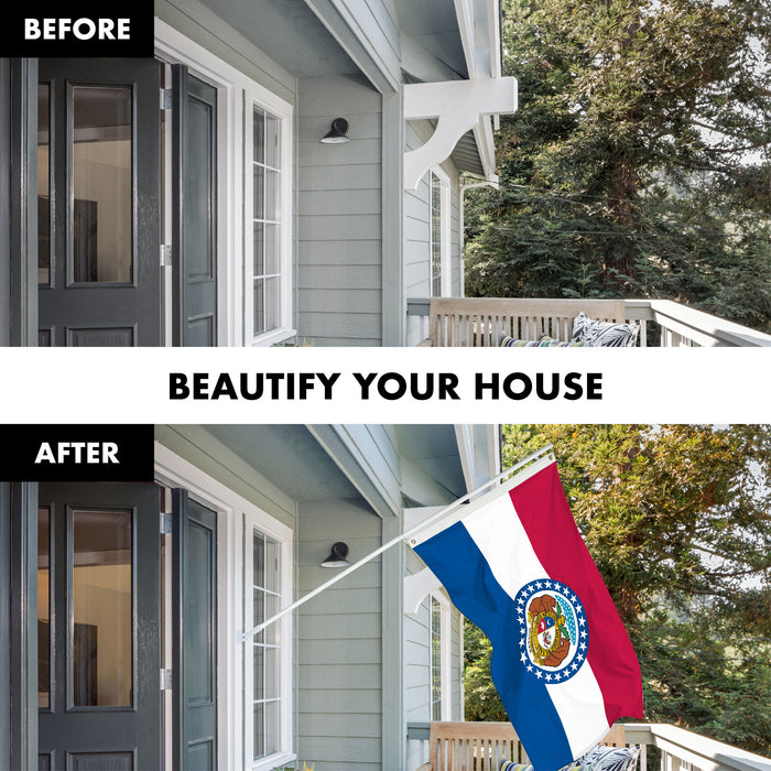G128 Combo Pack: 6 Ft Tangle Free Spinning Flagpole (White) & Missouri Flag 3x5 Ft Printed 150D Polyester, Brass Grommets (Flag Included) Aluminum Flag Pole