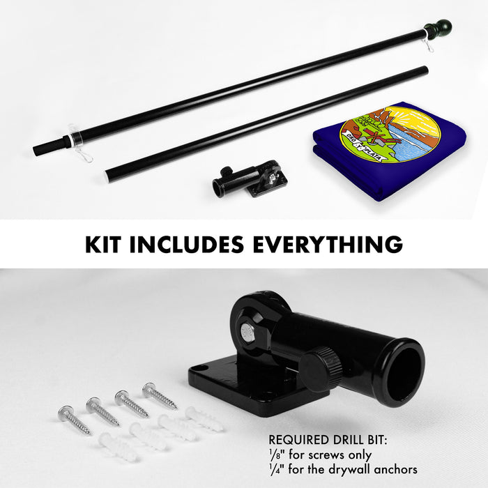 G128 Combo Pack: 6 Ft Tangle Free Spinning Flagpole (Black) & Montana Flag 3x5 Ft Printed 150D Polyester, Brass Grommets (Flag Included) Aluminum Flag Pole