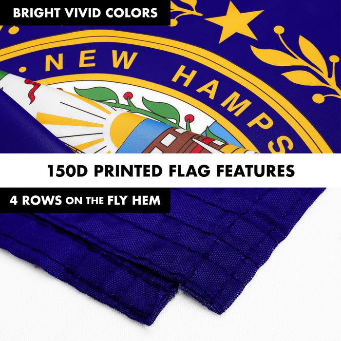 G128 Combo Pack: 6 Ft Tangle Free Spinning Flagpole (White) & New Hampshire Flag 3x5 Ft Printed 150D Polyester, Brass Grommets (Flag Included) Aluminum Flag Pole