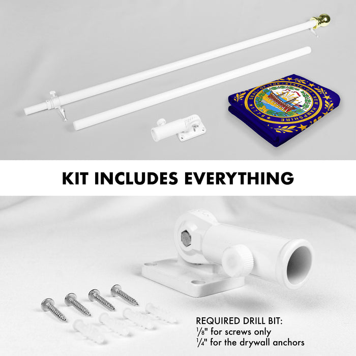 G128 Combo Pack: 6 Ft Tangle Free Spinning Flagpole (White) & New Hampshire Flag 3x5 Ft Printed 150D Polyester, Brass Grommets (Flag Included) Aluminum Flag Pole