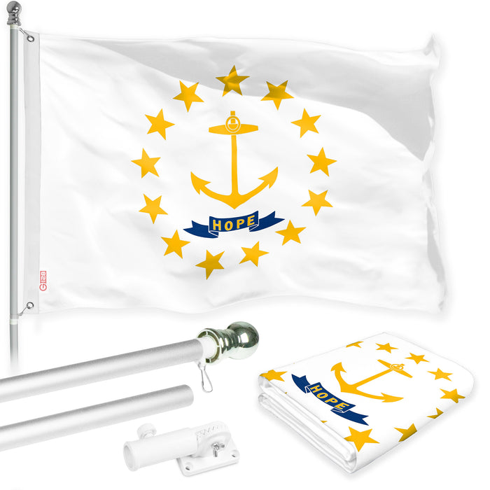 G128 Combo Pack: 6 Ft Tangle Free Spinning Flagpole (Silver) & Rhode Island Flag 3x5 Ft Printed 150D Polyester, Brass Grommets (Flag Included) Aluminum Flag Pole