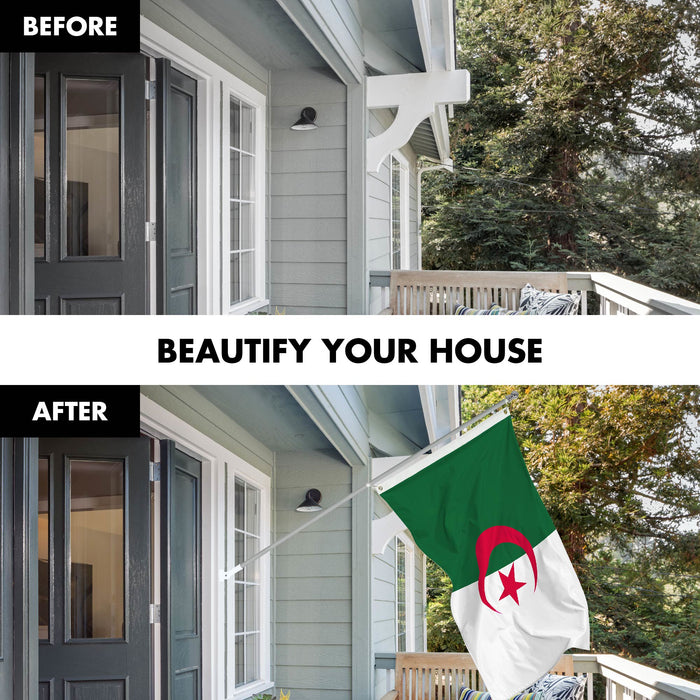G128 Combo Pack: 6 Ft Tangle Free Spinning Flagpole (Silver) & Algeria Flag 3x5 Ft Printed 150D Polyester, Brass Grommets (Flag Included) Aluminum Flag Pole
