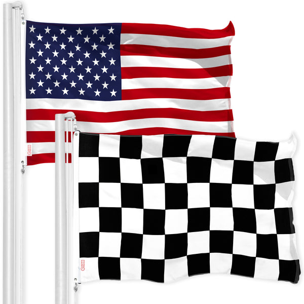 G128 Combo Pack: American USA Flag 3x5 Ft & Checkered Flag 3x5 Ft
