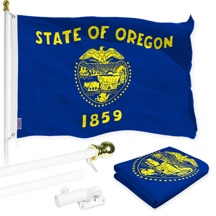G128 Combo Pack: 6 Ft Tangle Free Spinning Flagpole (White) & Oregon Double Sided Flag 3x5 Ft Printed 150D Polyester, Brass Grommets (Flag Included) Aluminum Flag Pole