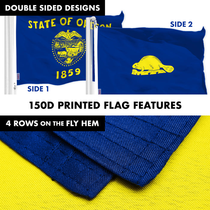 G128 Combo Pack: 6 Ft Tangle Free Spinning Flagpole (White) & Oregon Double Sided Flag 3x5 Ft Printed 150D Polyester, Brass Grommets (Flag Included) Aluminum Flag Pole