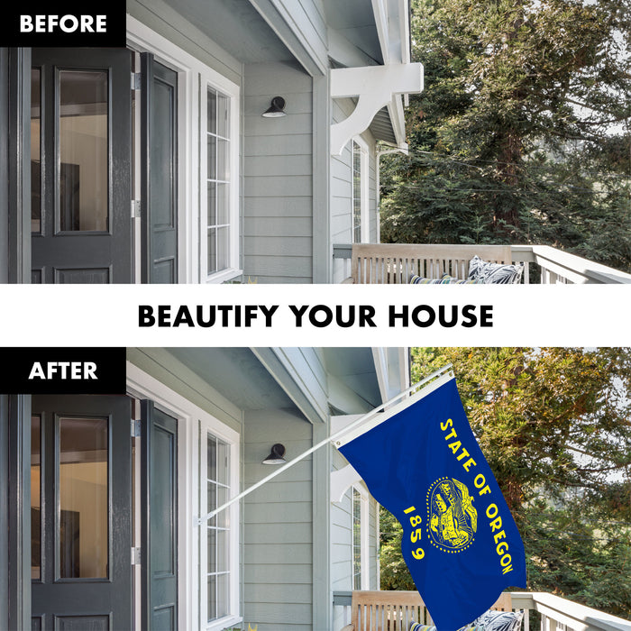 G128 Combo Pack: 6 Ft Tangle Free Spinning Flagpole (White) & Oregon Double Sided Flag 3x5 Ft Printed 150D Polyester, Brass Grommets (Flag Included) Aluminum Flag Pole