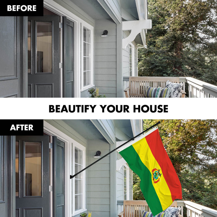 G128 Combo Pack: 6 Ft Tangle Free Spinning Flagpole (Black) & Bolivia Flag 3x5 Ft Printed 150D Polyester, Brass Grommets (Flag Included) Aluminum Flag Pole