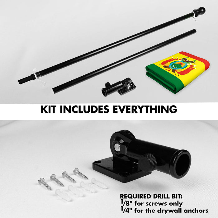 G128 Combo Pack: 6 Ft Tangle Free Spinning Flagpole (Black) & Bolivia Flag 3x5 Ft Printed 150D Polyester, Brass Grommets (Flag Included) Aluminum Flag Pole