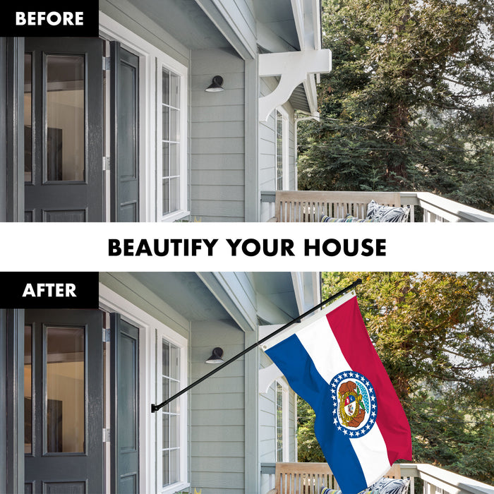 G128 Combo Pack: 6 Ft Tangle Free Spinning Flagpole (Black) & Missouri Flag 3x5 Ft Printed 150D Polyester, Brass Grommets (Flag Included) Aluminum Flag Pole