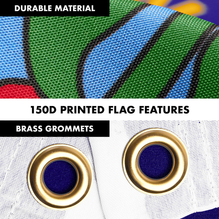 G128 Combo Pack: 6 Ft Tangle Free Spinning Flagpole (White) & New Hampshire Flag 3x5 Ft Printed 150D Polyester, Brass Grommets (Flag Included) Aluminum Flag Pole