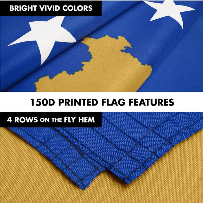 G128 Combo Pack: 6 Ft Tangle Free Spinning Flagpole (Silver) & Kosovo Flag 3x5 Ft Printed 150D Polyester, Brass Grommets (Flag Included) Aluminum Flag Pole