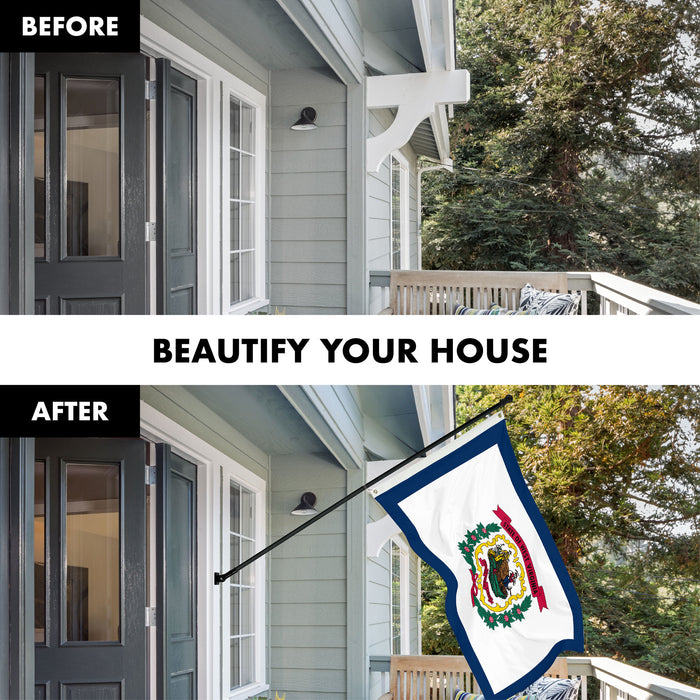 G128 Combo Pack: 6 Ft Tangle Free Spinning Flagpole (Black) & West Virginia Flag 3x5 Ft Printed 150D Polyester, Brass Grommets (Flag Included) Aluminum Flag Pole