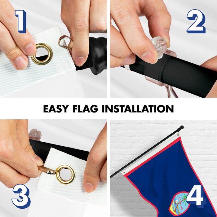 G128 Combo Pack: 6 Ft Tangle Free Spinning Flagpole (Black) & Guam Flag 3x5 Ft Printed 150D Polyester, Brass Grommets (Flag Included) Aluminum Flag Pole