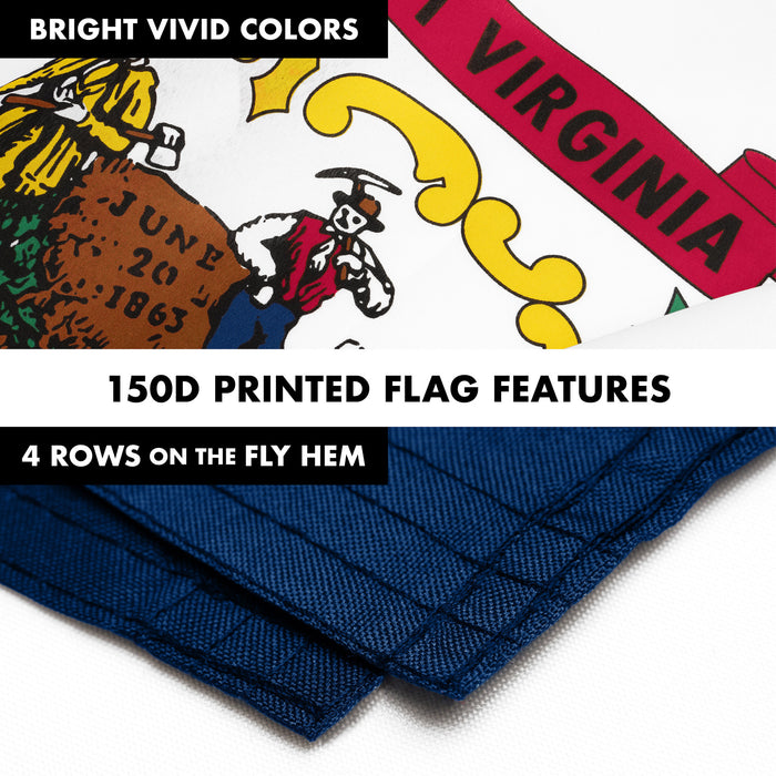 G128 Combo Pack: 6 Ft Tangle Free Spinning Flagpole (Silver) & West Virginia Flag 3x5 Ft Printed 150D Polyester, Brass Grommets (Flag Included) Aluminum Flag Pole