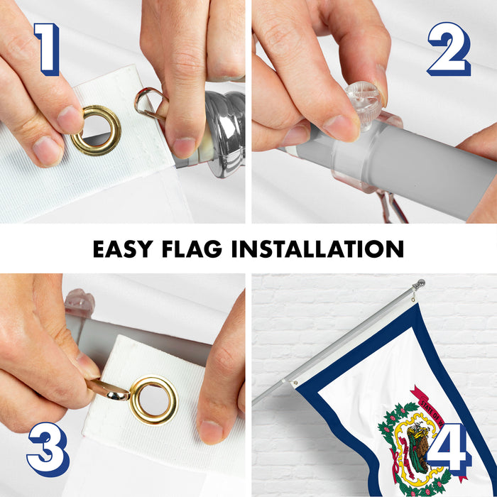G128 Combo Pack: 6 Ft Tangle Free Spinning Flagpole (Silver) & West Virginia Flag 3x5 Ft Printed 150D Polyester, Brass Grommets (Flag Included) Aluminum Flag Pole