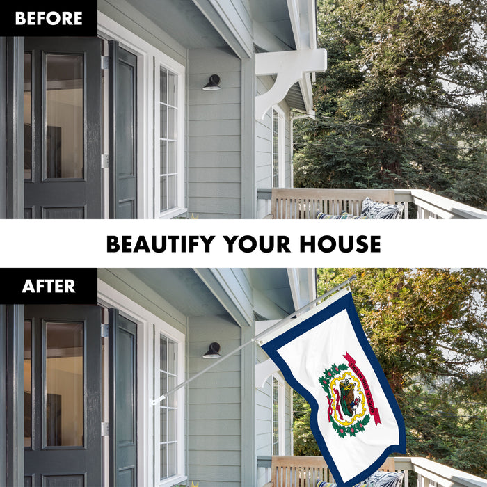 G128 Combo Pack: 6 Ft Tangle Free Spinning Flagpole (Silver) & West Virginia Flag 3x5 Ft Printed 150D Polyester, Brass Grommets (Flag Included) Aluminum Flag Pole