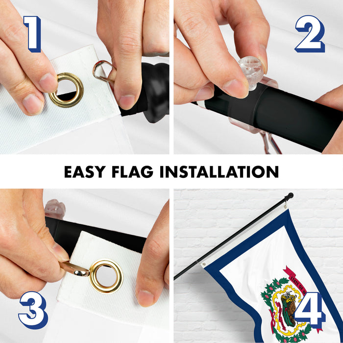 G128 Combo Pack: 6 Ft Tangle Free Spinning Flagpole (Black) & West Virginia Flag 3x5 Ft Printed 150D Polyester, Brass Grommets (Flag Included) Aluminum Flag Pole