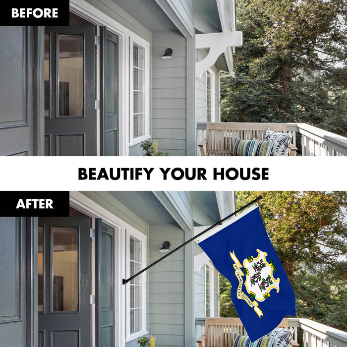 G128 Combo Pack: 6 Ft Tangle Free Spinning Flagpole (Black) & Connecticut Flag 3x5 Ft Printed 150D Polyester, Brass Grommets (Flag Included) Aluminum Flag Pole