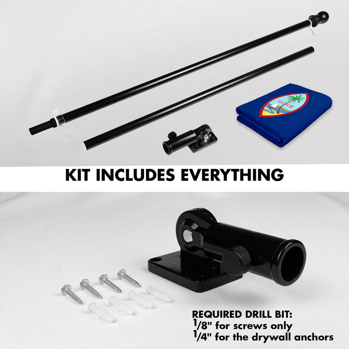 G128 Combo Pack: 6 Ft Tangle Free Spinning Flagpole (Black) & Guam Flag 3x5 Ft Printed 150D Polyester, Brass Grommets (Flag Included) Aluminum Flag Pole