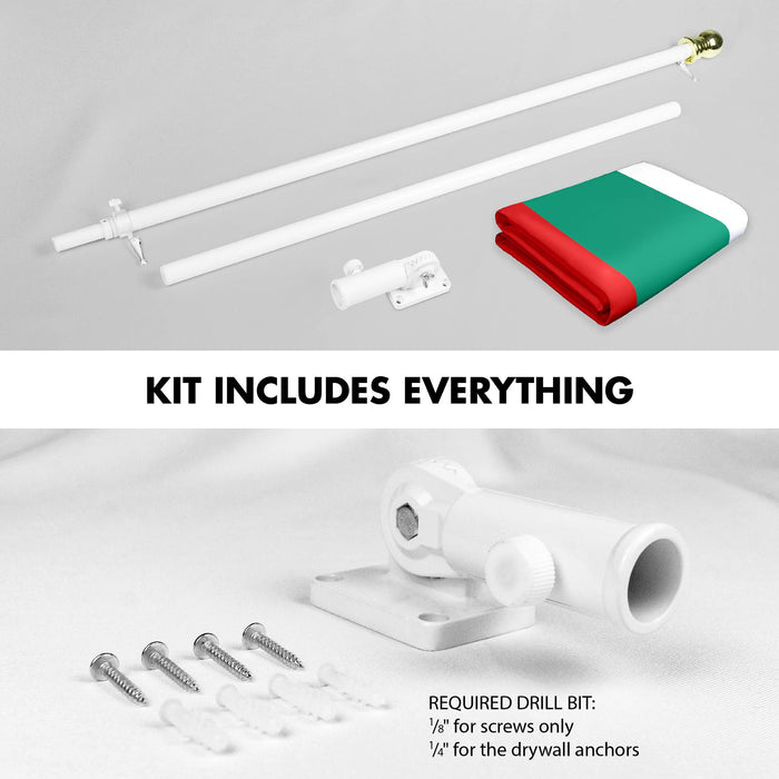 G128 Combo Pack: 6 Ft Tangle Free Spinning Flagpole (White) & Bulgaria Flag 3x5 Ft Printed 150D Polyester, Brass Grommets (Flag Included) Aluminum Flag Pole