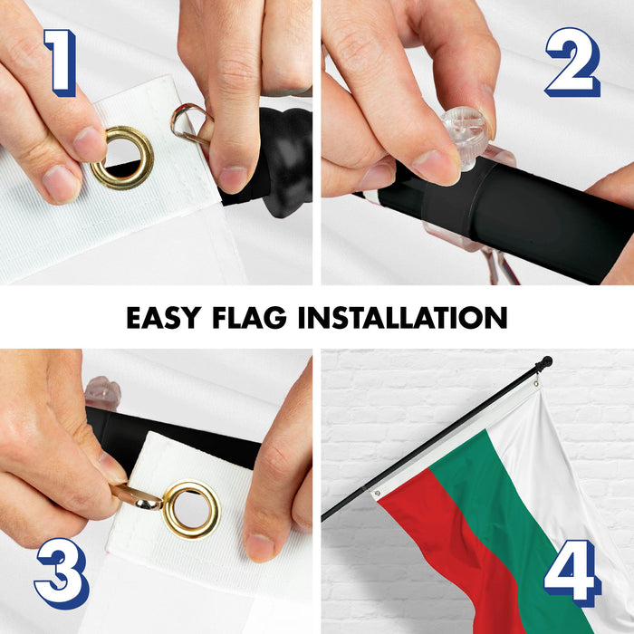 G128 Combo Pack: 6 Ft Tangle Free Spinning Flagpole (Black) & Bulgaria Flag 3x5 Ft Printed 150D Polyester, Brass Grommets (Flag Included) Aluminum Flag Pole