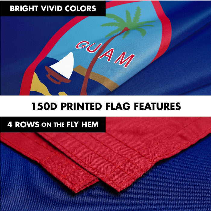 G128 Combo Pack: 6 Ft Tangle Free Spinning Flagpole (Black) & Guam Flag 3x5 Ft Printed 150D Polyester, Brass Grommets (Flag Included) Aluminum Flag Pole