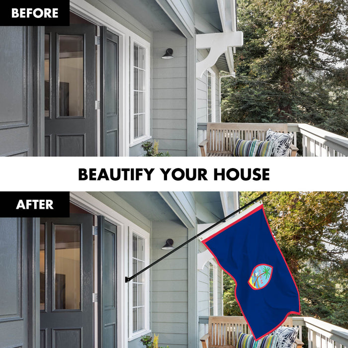 G128 Combo Pack: 6 Ft Tangle Free Spinning Flagpole (Black) & Guam Flag 3x5 Ft Printed 150D Polyester, Brass Grommets (Flag Included) Aluminum Flag Pole