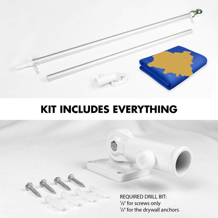 G128 Combo Pack: 6 Ft Tangle Free Spinning Flagpole (Silver) & Kosovo Flag 3x5 Ft Printed 150D Polyester, Brass Grommets (Flag Included) Aluminum Flag Pole