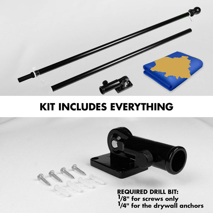 G128 Combo Pack: 6 Ft Tangle Free Spinning Flagpole (Black) & Kosovo Flag 3x5 Ft Printed 150D Polyester, Brass Grommets (Flag Included) Aluminum Flag Pole