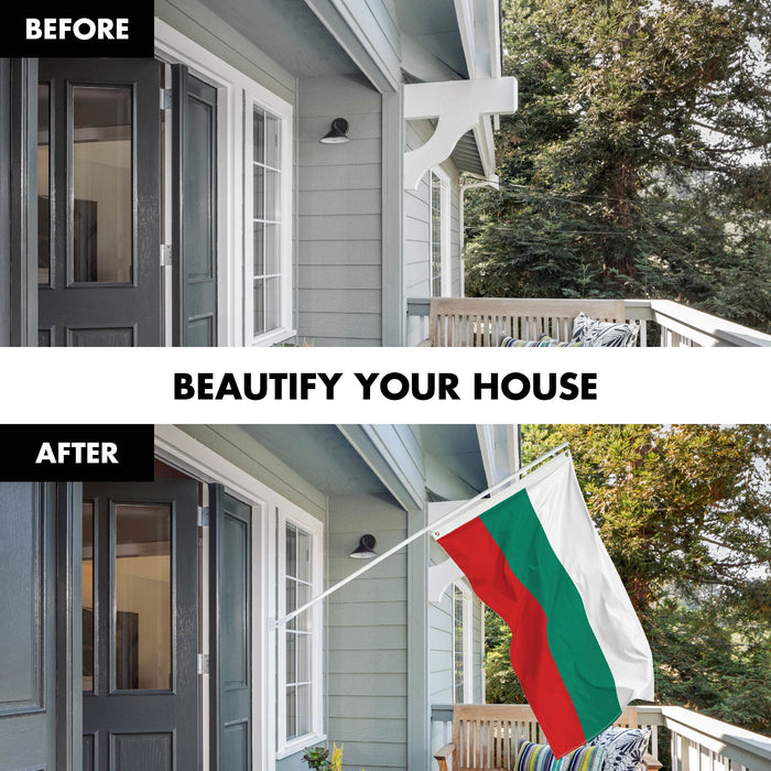 G128 Combo Pack: 6 Ft Tangle Free Spinning Flagpole (White) & Bulgaria Flag 3x5 Ft Printed 150D Polyester, Brass Grommets (Flag Included) Aluminum Flag Pole
