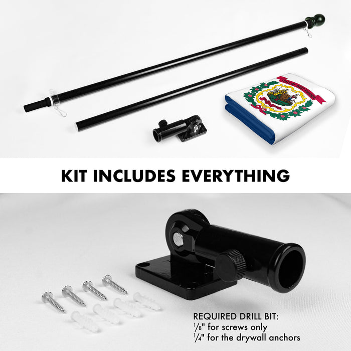 G128 Combo Pack: 6 Ft Tangle Free Spinning Flagpole (Black) & West Virginia Flag 3x5 Ft Printed 150D Polyester, Brass Grommets (Flag Included) Aluminum Flag Pole