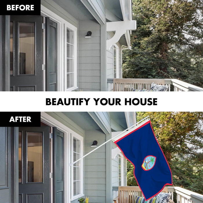 G128 Combo Pack: 6 Ft Tangle Free Spinning Flagpole (White) & Guam Flag 3x5 Ft Printed 150D Polyester, Brass Grommets (Flag Included) Aluminum Flag Pole