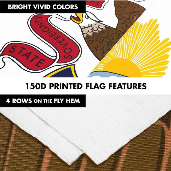 G128 Combo Pack: 6 Ft Tangle Free Spinning Flagpole (White) & Illinois Flag 3x5 Ft Printed 150D Polyester, Brass Grommets (Flag Included) Aluminum Flag Pole