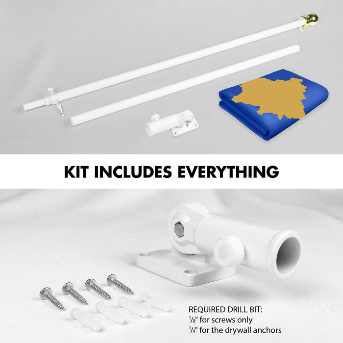 G128 Combo Pack: 6 Ft Tangle Free Spinning Flagpole (White) & Kosovo Flag 3x5 Ft Printed 150D Polyester, Brass Grommets (Flag Included) Aluminum Flag Pole