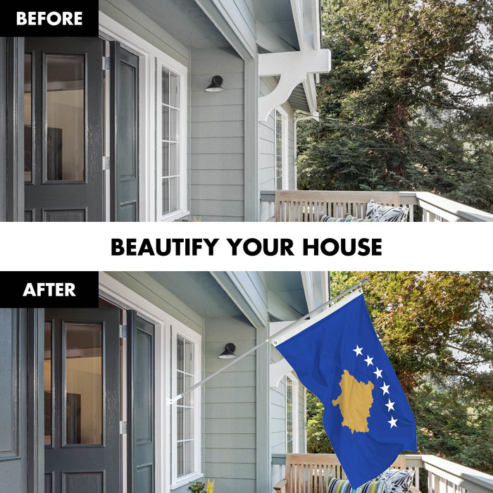 G128 Combo Pack: 6 Ft Tangle Free Spinning Flagpole (Silver) & Kosovo Flag 3x5 Ft Printed 150D Polyester, Brass Grommets (Flag Included) Aluminum Flag Pole