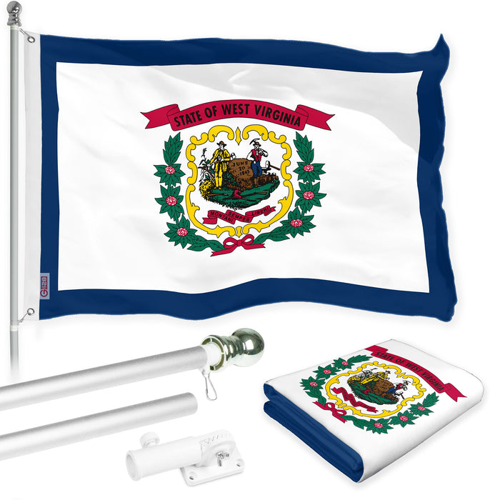G128 Combo Pack: 6 Ft Tangle Free Spinning Flagpole (Silver) & West Virginia Flag 3x5 Ft Printed 150D Polyester, Brass Grommets (Flag Included) Aluminum Flag Pole