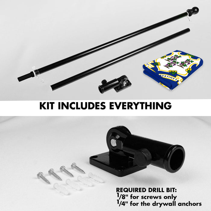 G128 Combo Pack: 6 Ft Tangle Free Spinning Flagpole (Black) & Connecticut Flag 3x5 Ft Printed 150D Polyester, Brass Grommets (Flag Included) Aluminum Flag Pole