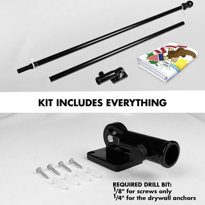 G128 Combo Pack: 6 Ft Tangle Free Spinning Flagpole (Black) & Illinois Flag 3x5 Ft Printed 150D Polyester, Brass Grommets (Flag Included) Aluminum Flag Pole
