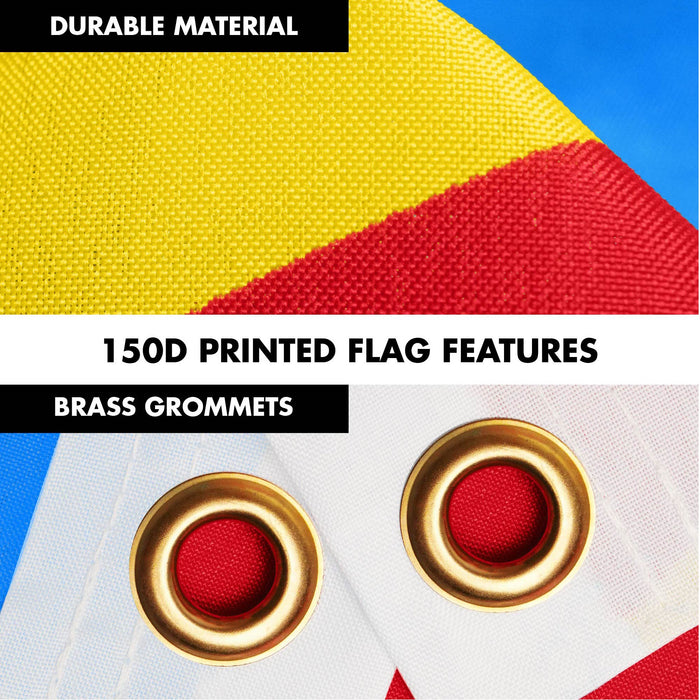 G128 Combo Pack: 6 Ft Tangle Free Spinning Flagpole (White) & Democratic Republic of the Congo Flag 3x5 Ft Printed 150D Polyester, Brass Grommets (Flag Included) Aluminum Flag Pole