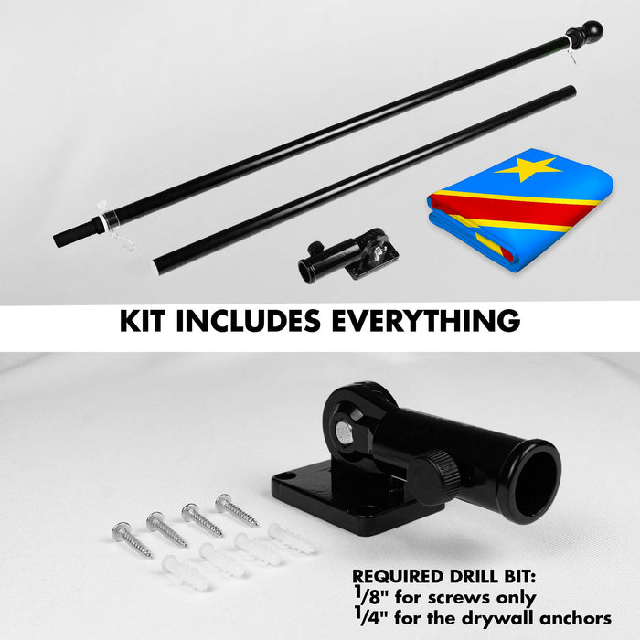 G128 Combo Pack: 6 Ft Tangle Free Spinning Flagpole (Black) & Democratic Republic of the Congo Flag 3x5 Ft Printed 150D Polyester, Brass Grommets (Flag Included) Aluminum Flag Pole
