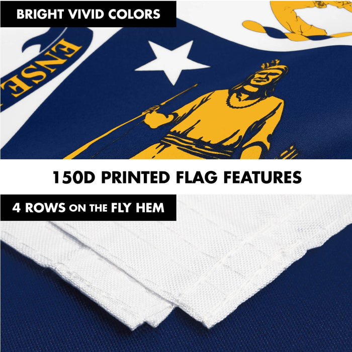 G128 Combo Pack: 6 Ft Tangle Free Spinning Flagpole (Silver) & Massachusetts Flag 3x5 Ft Printed 150D Polyester, Brass Grommets (Flag Included) Aluminum Flag Pole