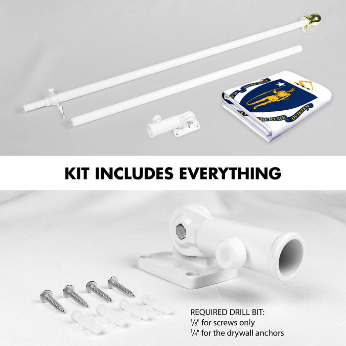 G128 Combo Pack: 6 Ft Tangle Free Spinning Flagpole (White) & Massachusetts Flag 3x5 Ft Printed 150D Polyester, Brass Grommets (Flag Included) Aluminum Flag Pole