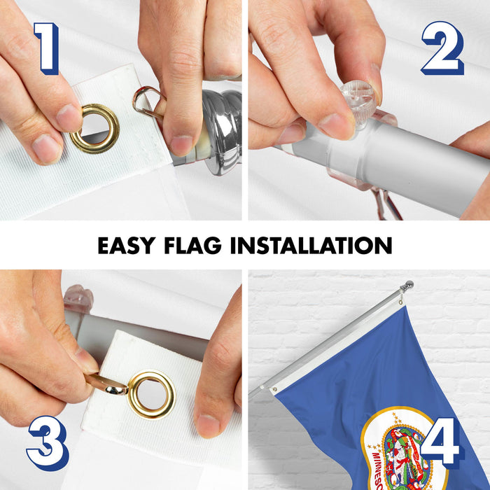 G128 Combo Pack: 6 Ft Tangle Free Spinning Flagpole (Silver) & Minnesota Flag 3x5 Ft Printed 150D Polyester, Brass Grommets (Flag Included) Aluminum Flag Pole