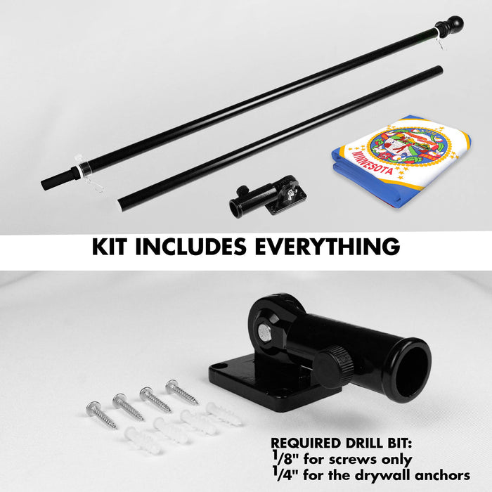 G128 Combo Pack: 6 Ft Tangle Free Spinning Flagpole (Black) & Minnesota Flag 3x5 Ft Printed 150D Polyester, Brass Grommets (Flag Included) Aluminum Flag Pole