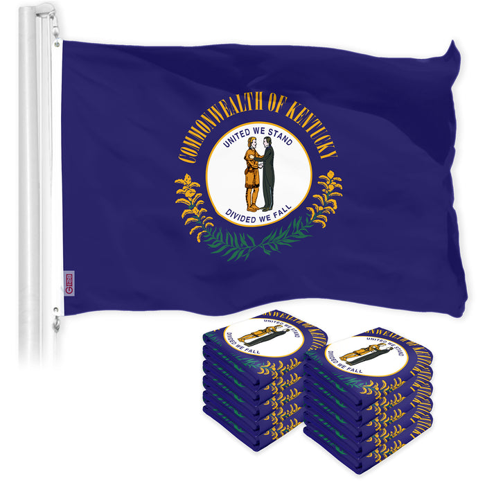 G128 10 Pack: Kentucky KY State Flag | 3x5 Ft | LiteWeave Pro Series Printed 150D Polyester | Indoor/Outdoor, Vibrant Colors, Brass Grommets, Thicker and More Durable Than 100D 75D Polyester