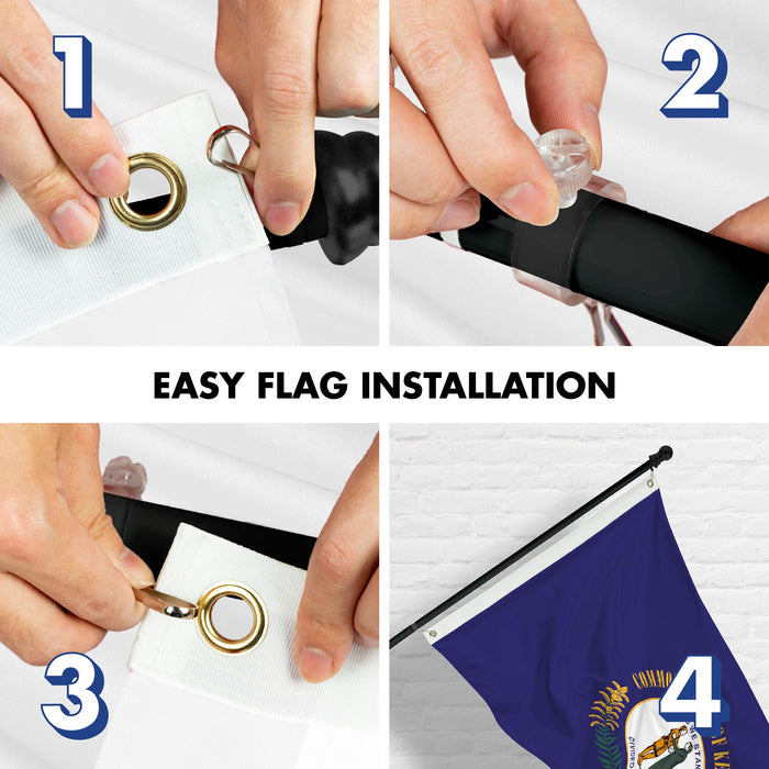 G128 Combo Pack: 6 Ft Tangle Free Spinning Flagpole (Black) & Kentucky Flag 3x5 Ft Printed 150D Polyester, Brass Grommets (Flag Included) Aluminum Flag Pole