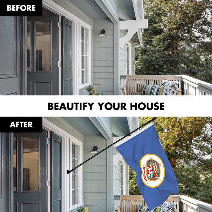 G128 Combo Pack: 6 Ft Tangle Free Spinning Flagpole (Black) & Minnesota Flag 3x5 Ft Printed 150D Polyester, Brass Grommets (Flag Included) Aluminum Flag Pole
