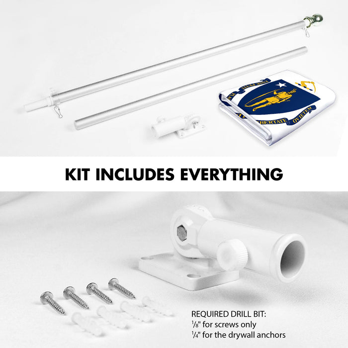 G128 Combo Pack: 6 Ft Tangle Free Spinning Flagpole (Silver) & Massachusetts Flag 3x5 Ft Printed 150D Polyester, Brass Grommets (Flag Included) Aluminum Flag Pole